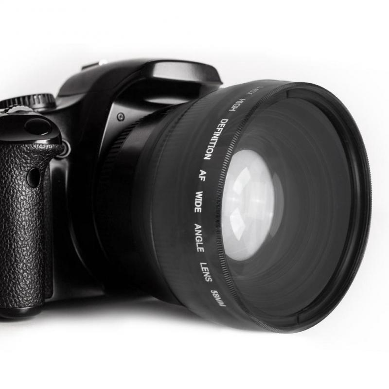 Ống kính góc rộng và macro 58mm 0.45X màu đen cho máy ảnh SLR DSLR