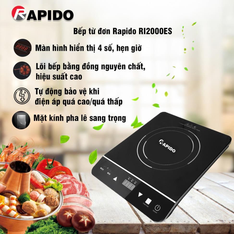 ✔️  Bếp Từ Đơn Rapido RI-2000ES Chính Hãng, Siêu Bền Giá Rẻ Không Kén Nồi Đun Bảo hành Một đổi một ..