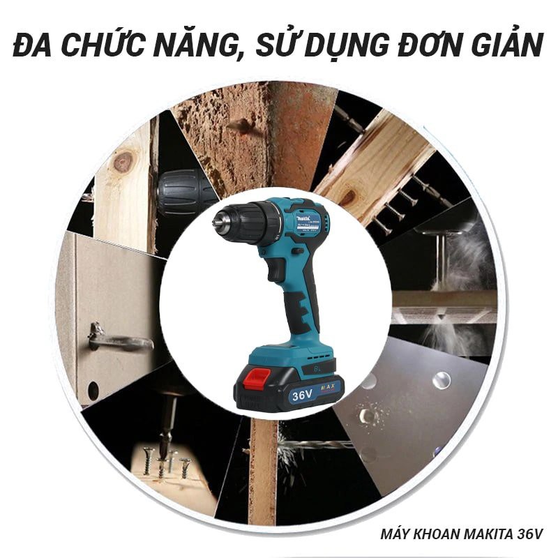 Máy khoan pin động cơ không chổi than Makita 36V DF331D-Lõi đồng 100%, Đầu 10mm–21 cấp trượt–Kèm 2 pin sạc, 1 dock sạc