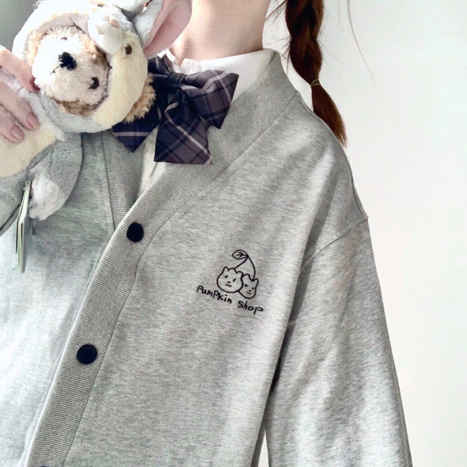 Áo khoác cardigan dáng rộng có túi phối nút dễ thương thời trang thu đông