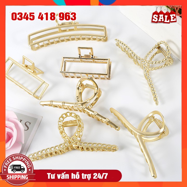 Kẹp Tóc Càng Cua Kim Loại Vàng Thời Trang Đơn Giản Thanh Lịch Cho Nữ Kích Thước 8cm