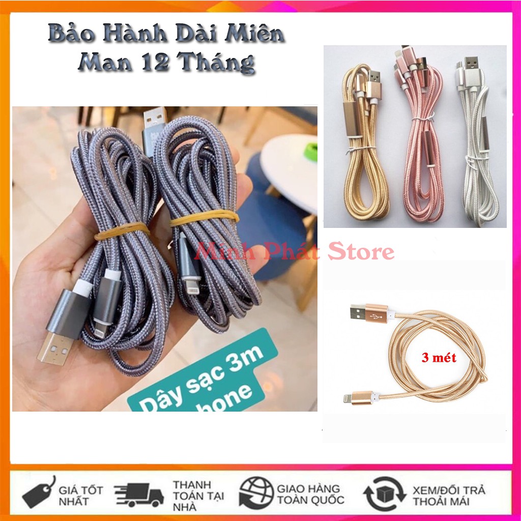 Cáp sạc 3m- Cáp sạc Iphone, Ipad, Sam Sung chiều dài 3m 412