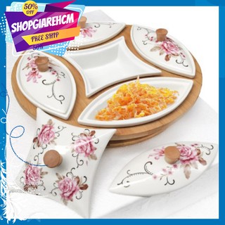 Khay Mứt Bánh Kẹo Mứt 5 Ngăn Bằng Sứ