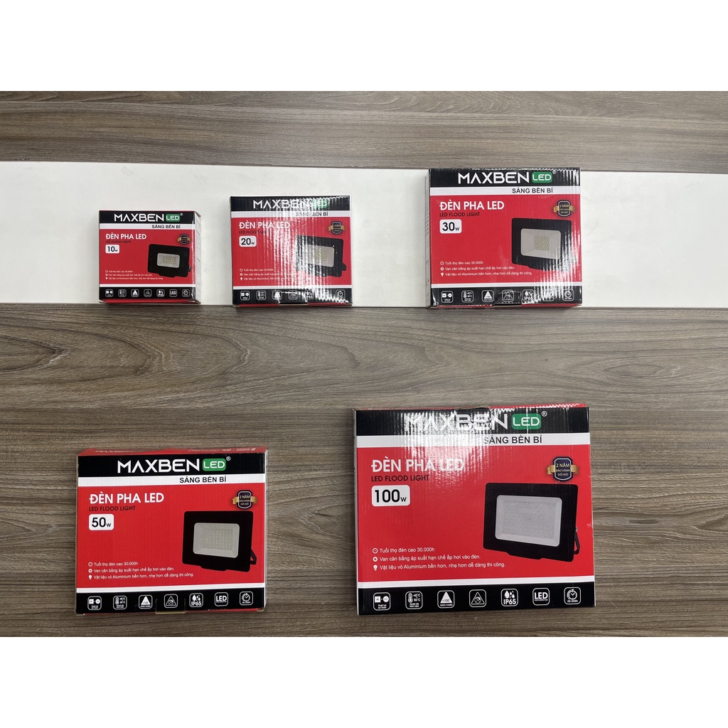 Đèn pha Maxben 50W 30W 20W ánh sáng trắng bảo hành 2 năm, đèn led pha ngoài trời