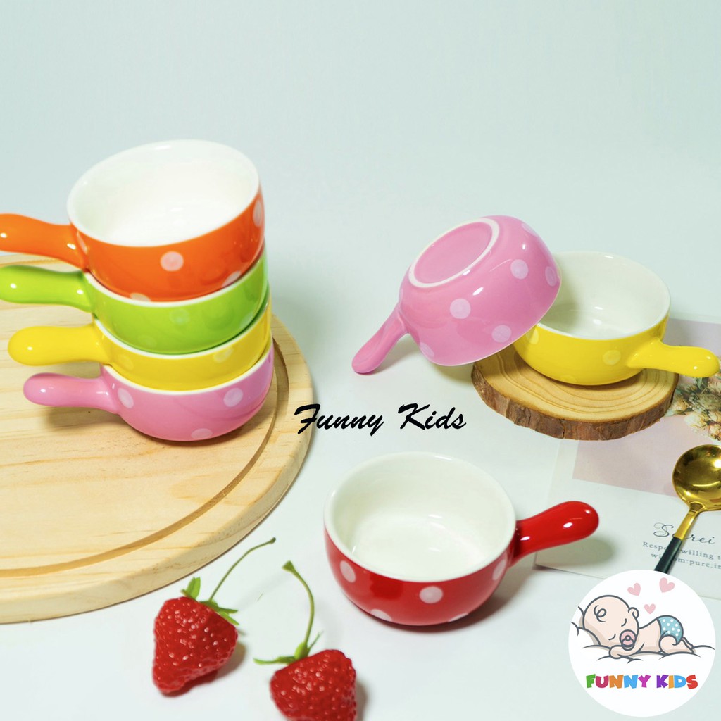 Bát ăn dặm, bát ăn dặm kiểu nhật gáo chấm bi 70ml, Funny Kids Shop