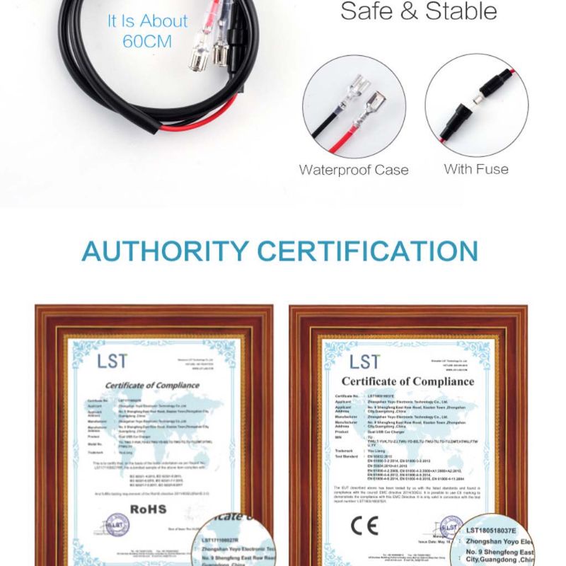 Bộ sạc điện thoại 12V 24V USB kép 5V 2.1A có công tắc bật/tắt cho xe hơi/xe máy/xe tải/tàu thuyền