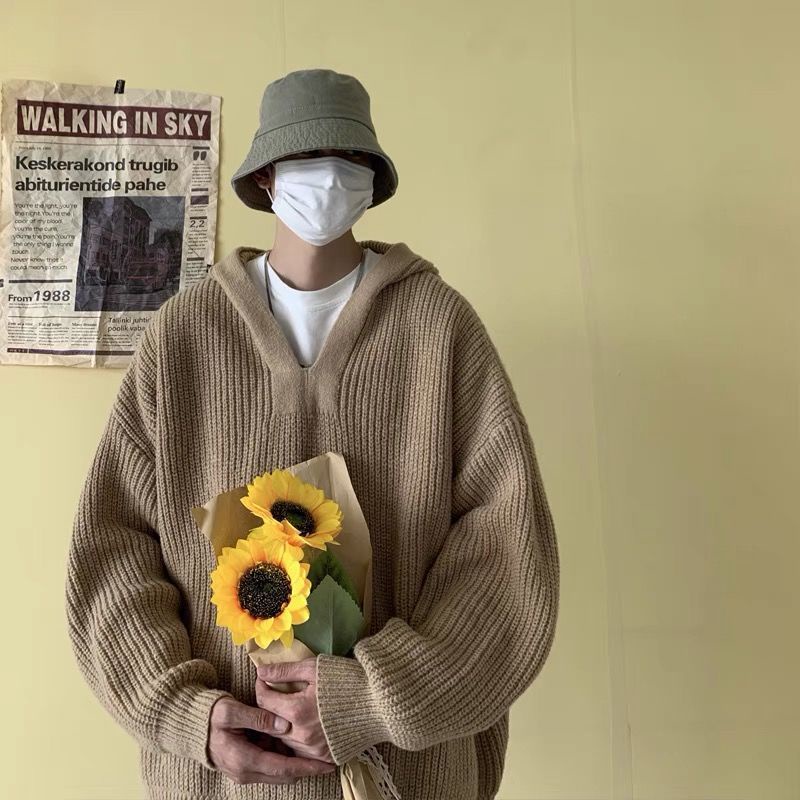 Áo len Unisex form rộng phối mũ