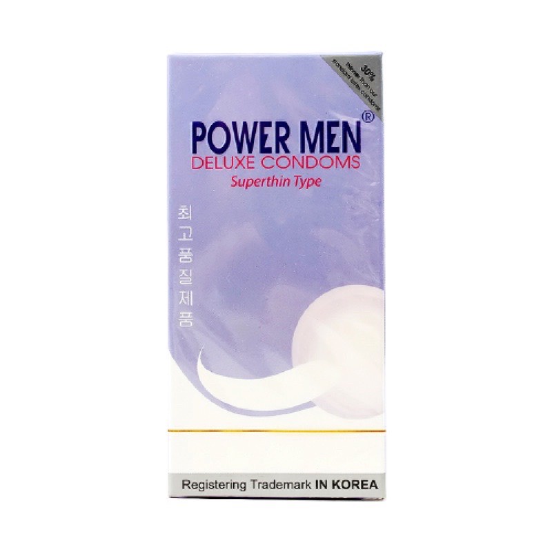 Bao cao su Power Men Superthin Type, siêu mỏng nhiều gel bôi trơn, hộp 12 bcs