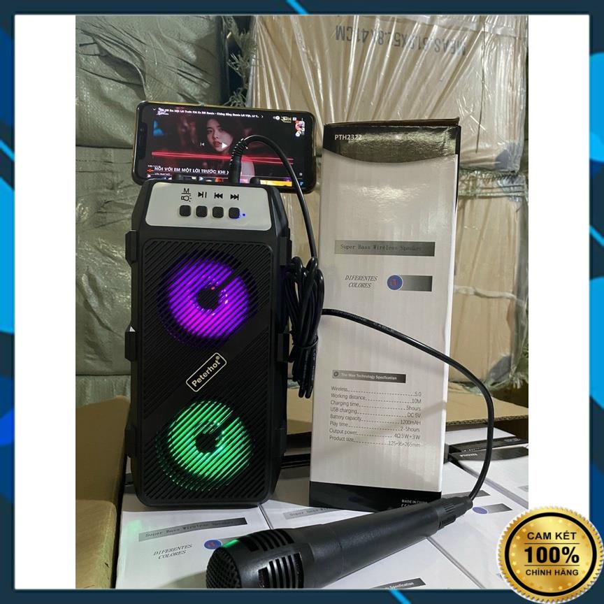 Loa Karaoke Bluetooth Peterhot Nhập Khẩu US - Tặng Mic Hát Song Ca, Loa Karraoke PTH2322 Thẻ Nhớ USB Đài FM