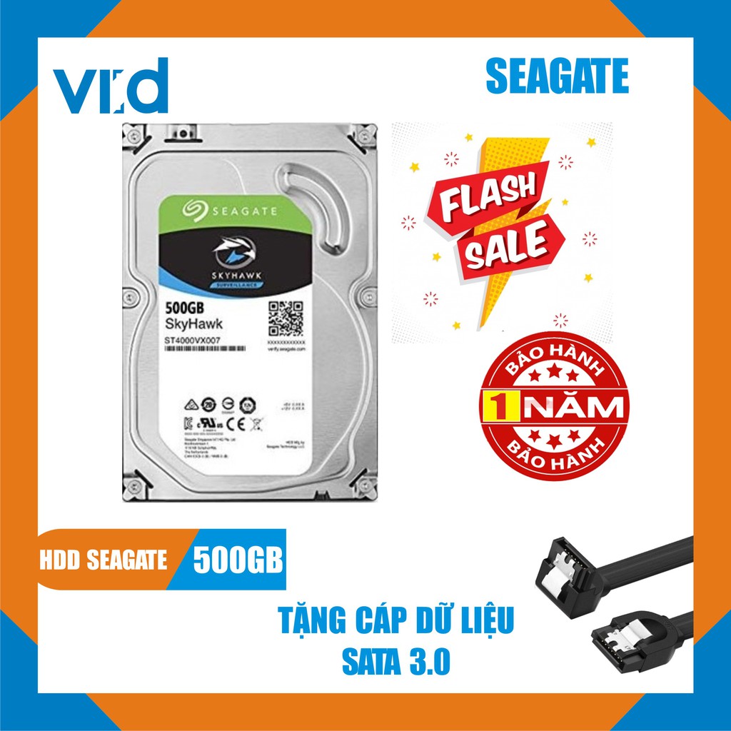 Ổ cứng HDD 500GB Seagate skyhawk - Tặng cáp SATA 3.0 - Hàng tháo máy đồng bộ nhập khẩu mới 98% - Bảo hành 12 tháng