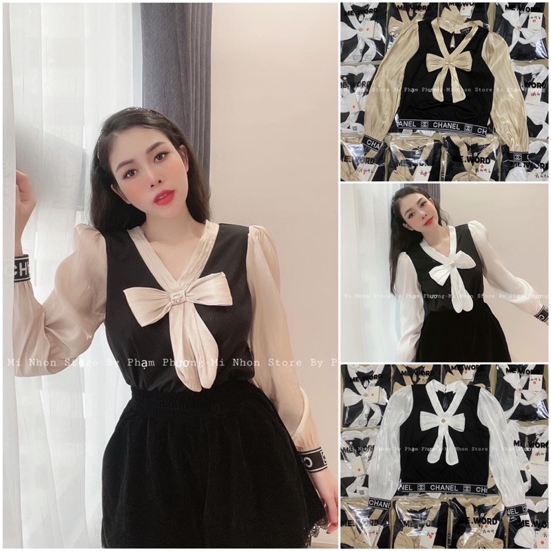 ❤️FREESHIP❤️Áo sơ mi tay pha nơ cổ hàng đẹp Uy Tín luôn. Sỉ 97k