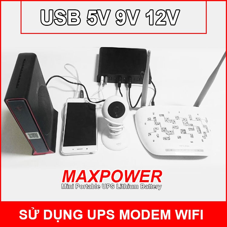 UPS dự phòng modem Wifi 5V 9V 12V 12000mAh