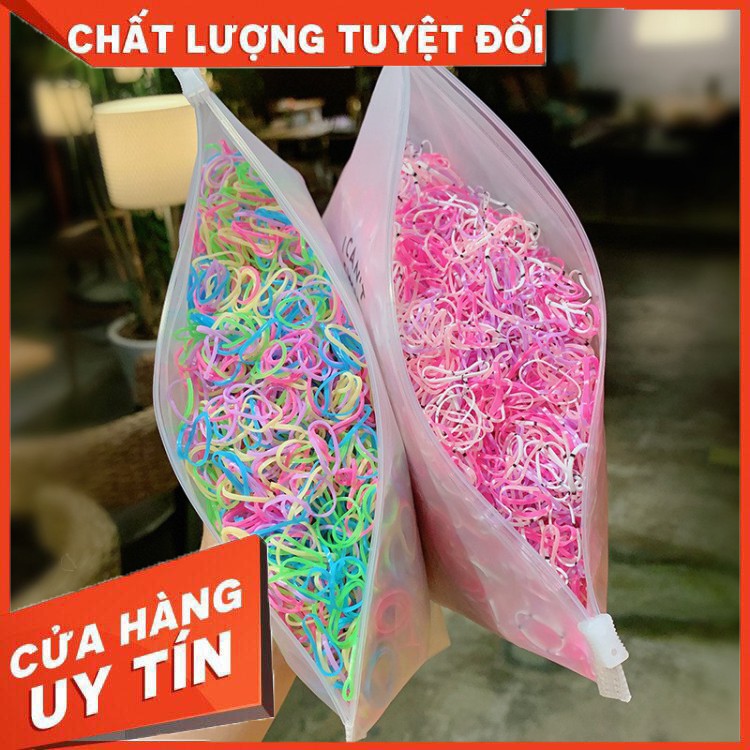 Bộ 1000 Thun Cột Tóc Cho Bé Kèm Túi Đựng