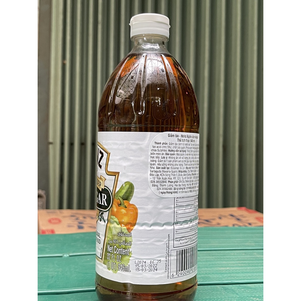 Giấm táo Heinz 946Ml chai nhựa Date 2023