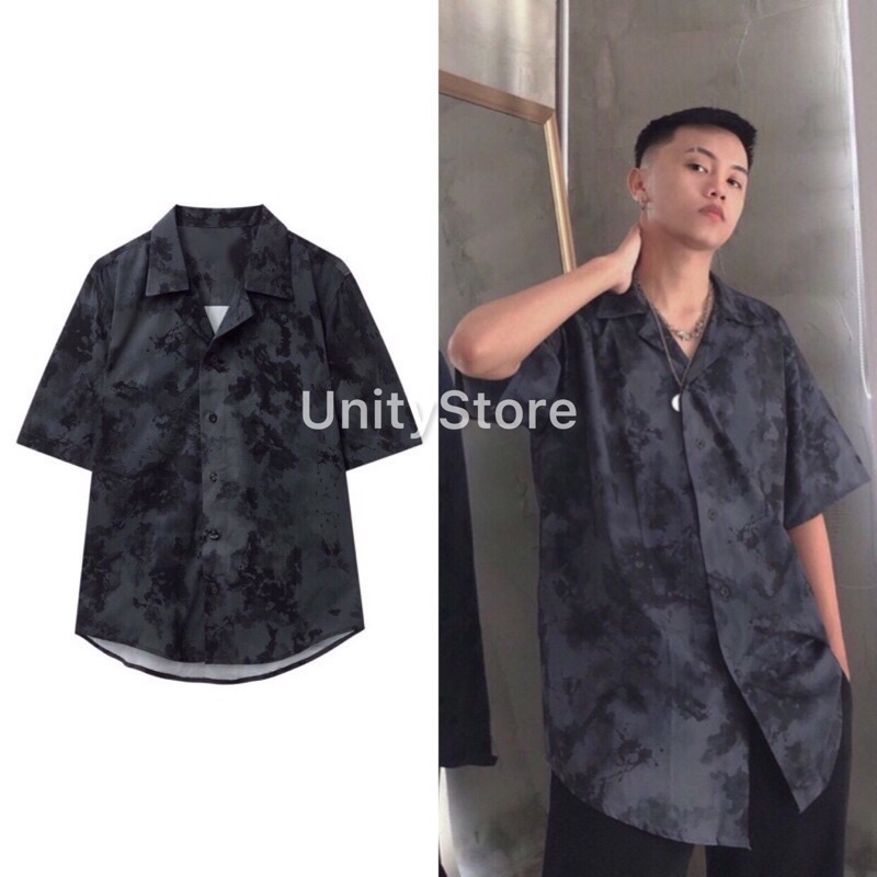 ▤ↂ❃Áo Sơ Mi Họa Tiết DARK SKY Tay Ngắn Cổ Vest Nam Nữ Unisex Vải Lụa Chéo