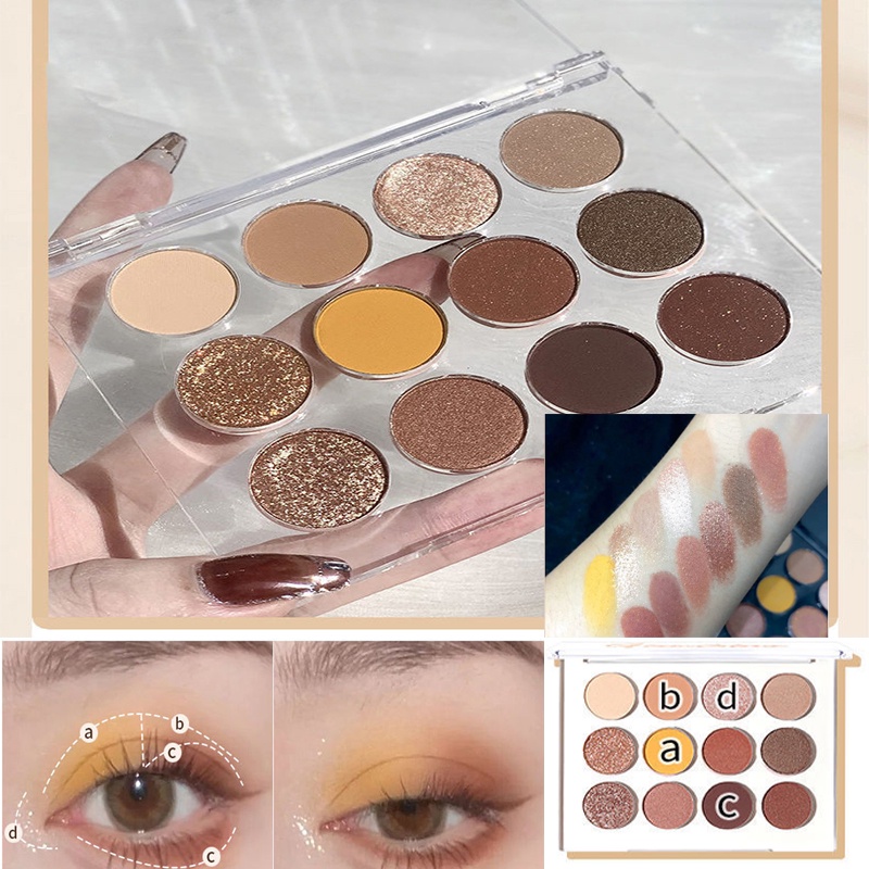 Bảng Phấn Mắt 12 Màu Lì/Lấp Lánh Lâu Trôi Kháng Nước