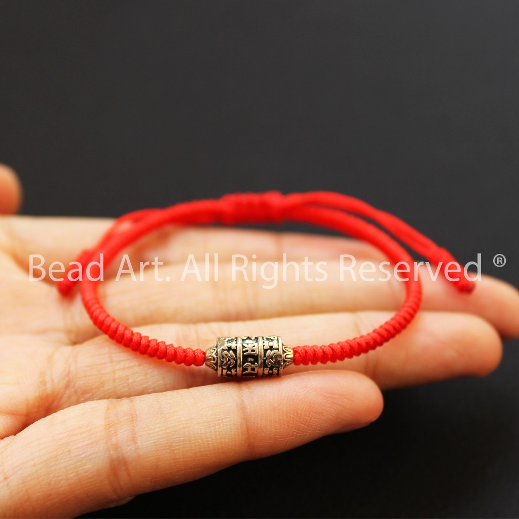 Vòng Tay Thắt Dây Đỏ Tibet Phối Charm Bạc 925 Lục Tự Chú Om Mani Padme Hum, Vòng Tay Phong Thuỷ, Chuỗi Hạt S50 - Bead Ar