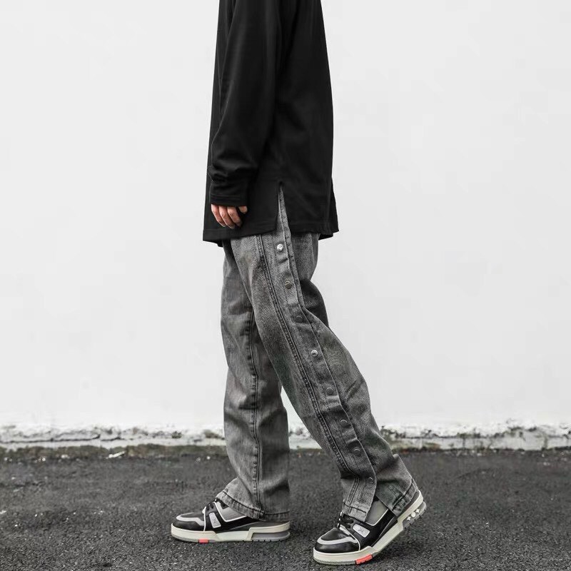 Quần jeans form rộng full khuy bấm ống chân