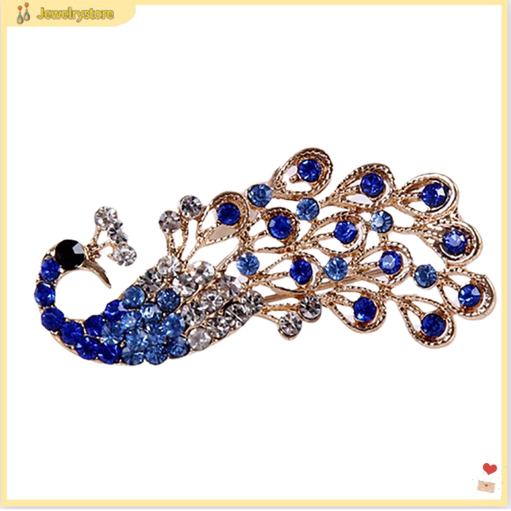 Ghim cài áo hình chim công đính đá quý nhân tạo thời trang