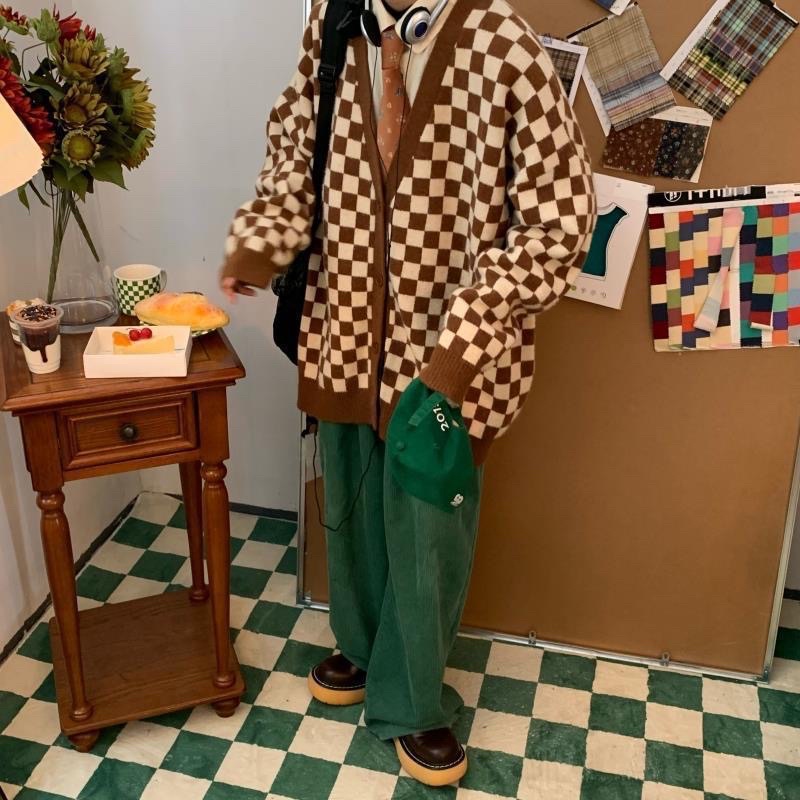 Áo khoác len Cardigan hoạ tiết caro siêu xịn⚡️Phong cách đường phố hàn quốc | BigBuy360 - bigbuy360.vn