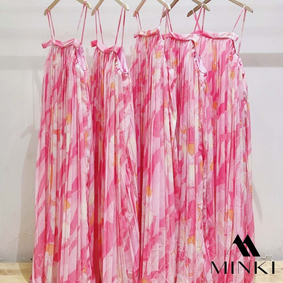 ĐẦM MAXI HOA VÂN DẬP LY - CHẤT LIỆU CAO CẤP - MÀU HỒNG TIỂU THƯ | BigBuy360 - bigbuy360.vn