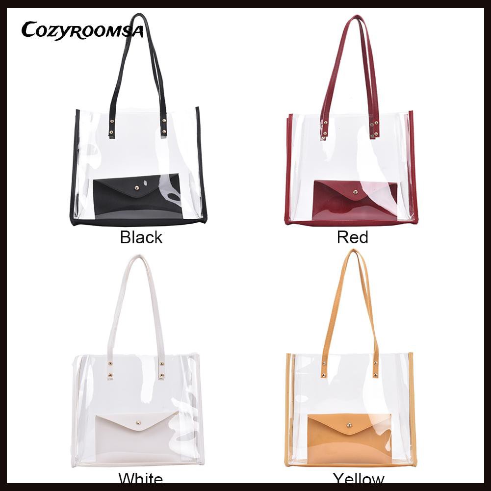 Fashion Women Clear Composite Bags Shoulder Bag Pure Color Pouch Handbags