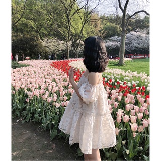 váy 2 dây hoa nổi dáng xòe