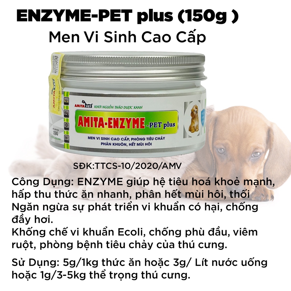 Men tiêu hóa cho chó mèo ENZYME 150g Từ AMITAVET giúp thú cưng tiêu hóa tốt  phân hết mùi hôi thối điều tiết hệ tiêu hóa