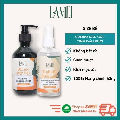 Tinh dầu bưởi xanh, Dầu gội diệp mộc LAMEI [CHÍNH HÃNG+SIZE NHỎ] Combo chăm sóc tóc toàn diện