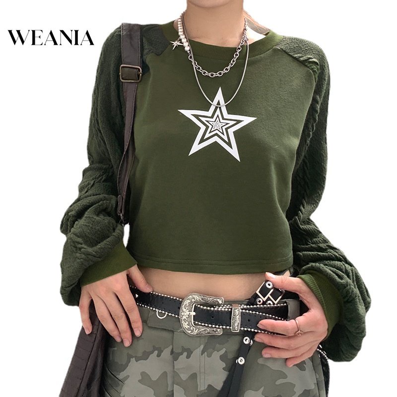 Áo Sweater Dệt Kim Tay Dài Hoạ Tiết Ngôi Sao Thiết Kế Dáng Rộng Thoải Mái