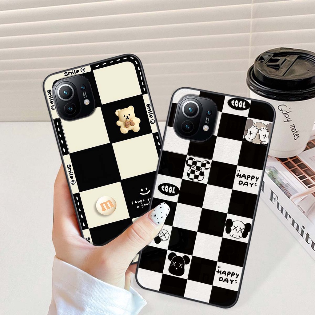 Ốp Xiaomi Mi 11 / Mi 11T / Mi 11 Lite gấu Bear rick caro vuông thời trang siêu đẹp