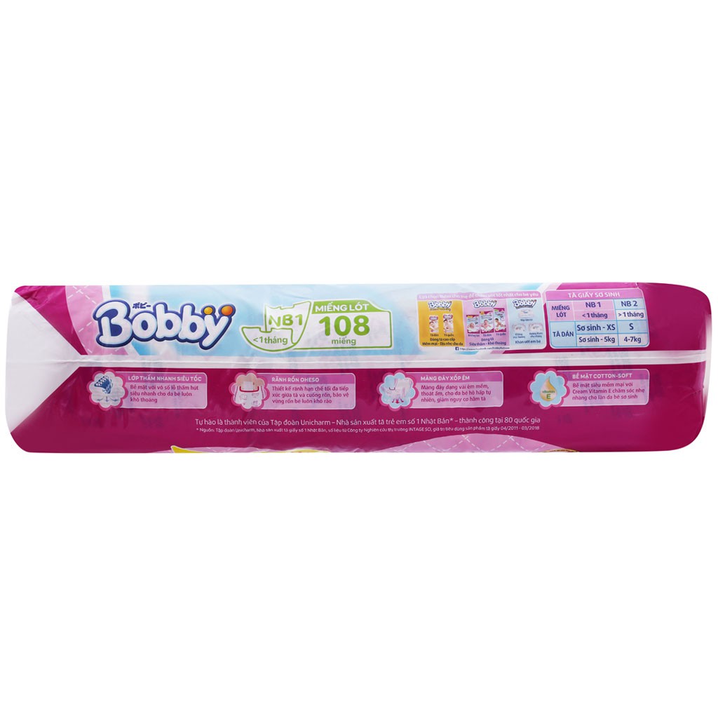 MIẾNG LÓT BOBBY NEWBORN 1 108 MIẾNG