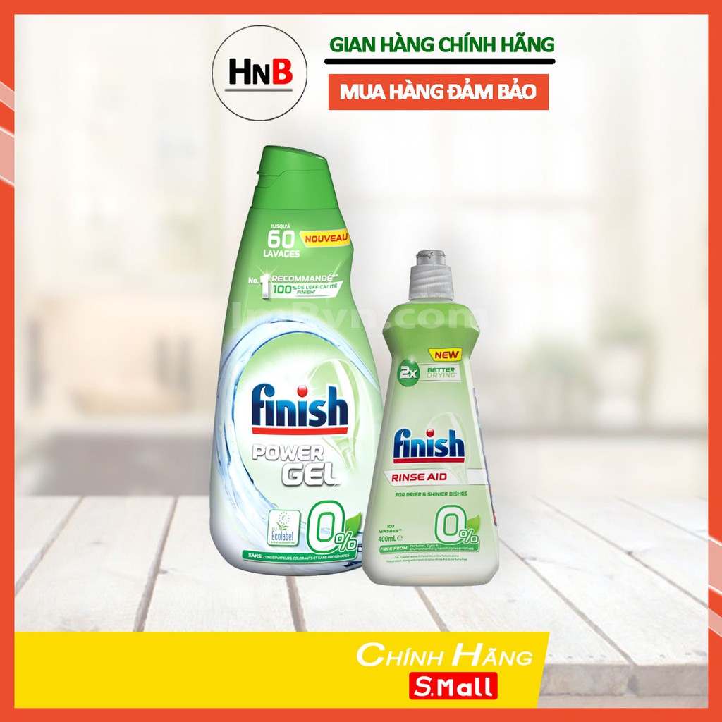 Combo Gel rửa bát Finish Eco 0% và nước làm bóng Finish Eco 0%