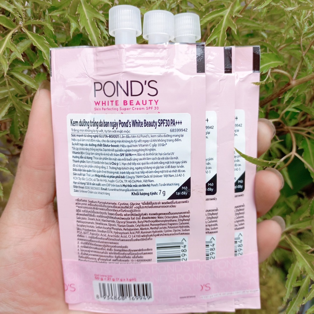 3 gói Kem dưỡng trắng da ban ngày Pond's White Beauty SPF30 PA+++ Ponds gói 7g