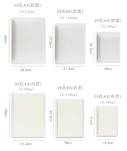 Sổ còng nhiều lỗ size A5, B5, A4 kèm 60 tơ giấy refill 100gsm (tặng kèm tab phân trang và bút đen) Binder