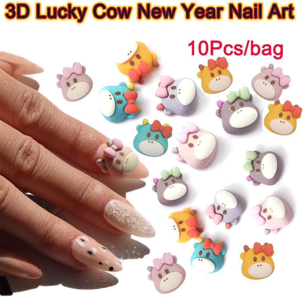 Phụ Kiện Trang Trí Móng Tay Hình Bò Sữa May Mắn Dễ Thương