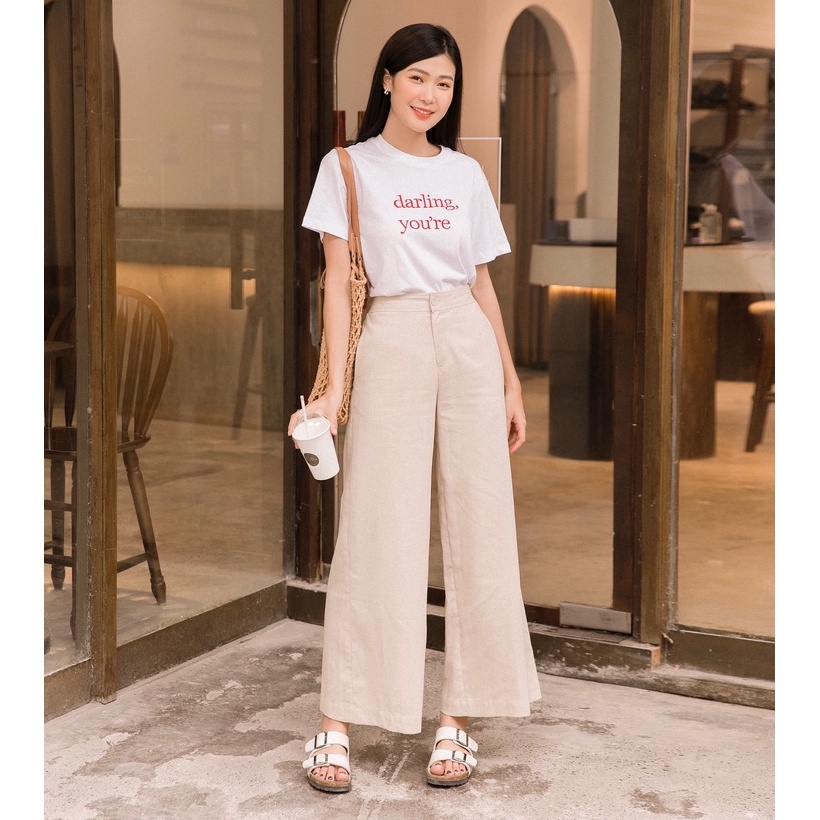 Quần ống rộng linen xòe lưng thun - HA22 MIEU - HA22