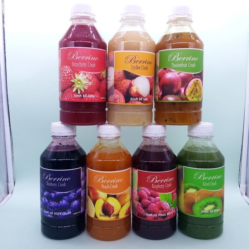 Mứt Sinh Tố Berino Đủ Hương chai 1lit | Sinh Tố Berino Việt Quất, Đào, Dâu, Kiwi, Chanh Leo, Phúc Bồn Tử