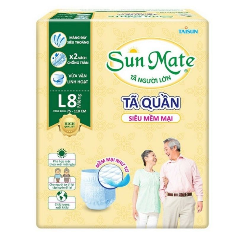 Tã Quần Người Lớn Sunmate Mềm Mại M9/L8 và Khô Thoáng M8/L7 S011