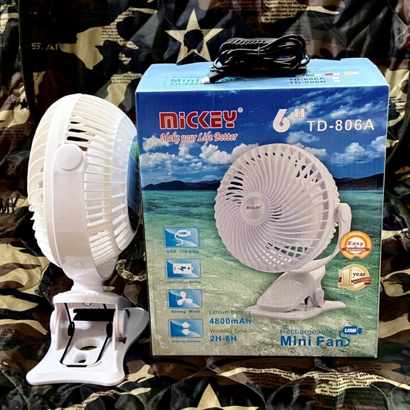 Quạt Sạc Kẹp MICKEY TD-806