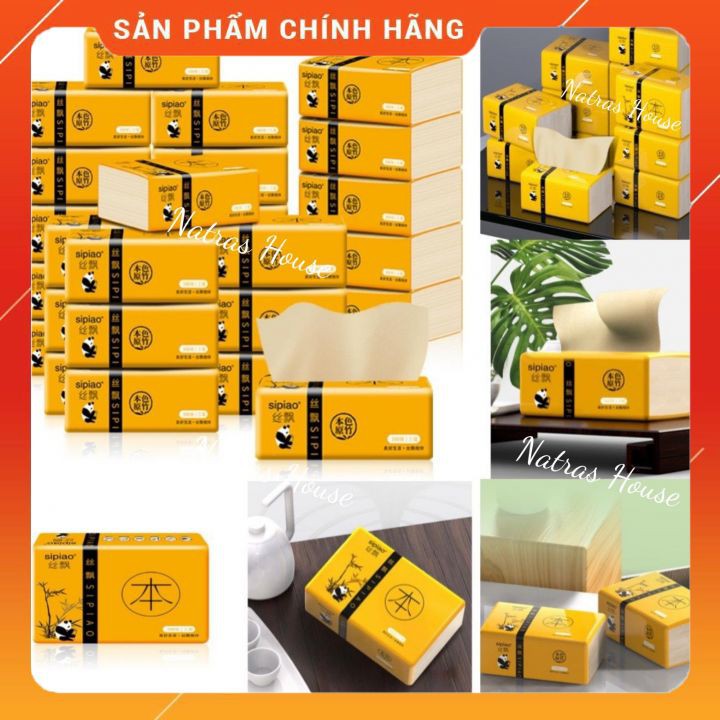 [Mã NATRCO102 - 40k đơn 100k] Giấy Ăn Gấu Trúc 300 tờ, giấy ăn than tre không chất tẩy trắng, an toàn cho da