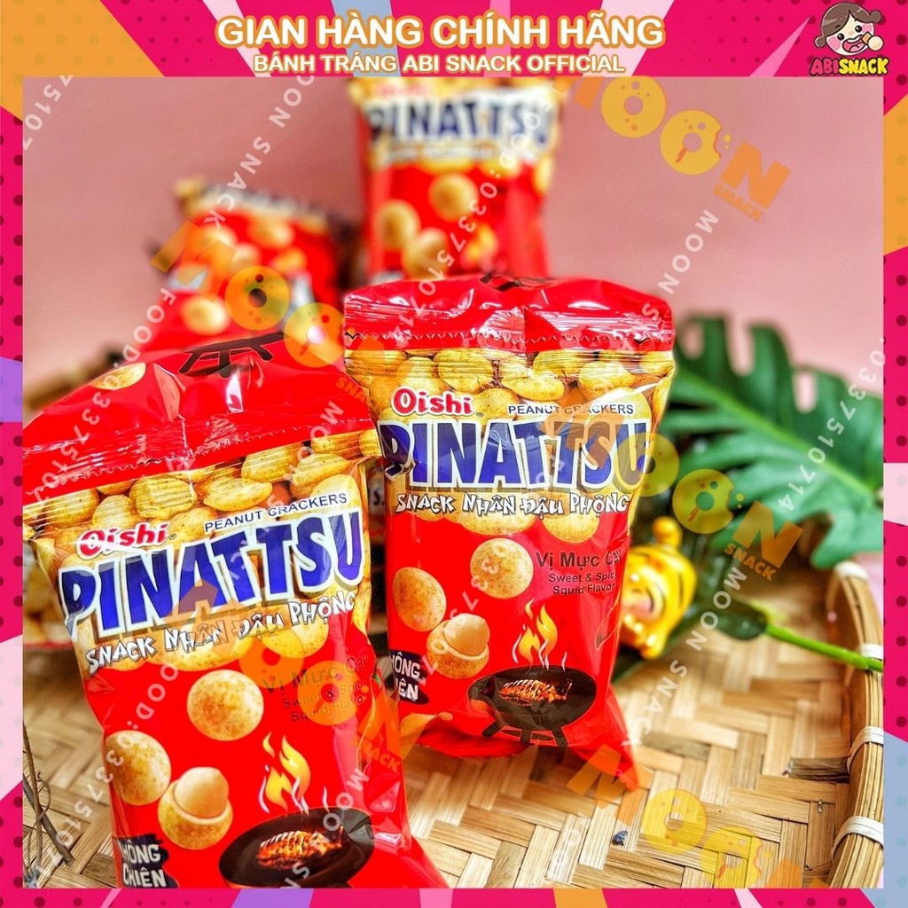 Snack nhân đậu phộng Pinattsu Oishi Vị Mực Cay không chiên gói 15g