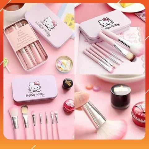 Bộ Cọ Makeup Hello Kitty Hộp Thiếc Mini Siêu Tiện Lợi Mùi Beauty