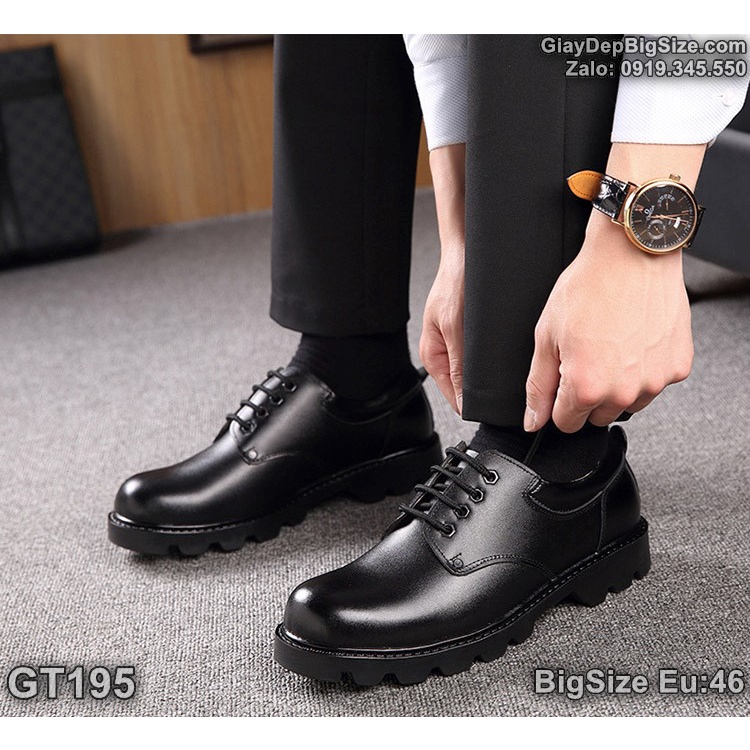 Giày da công sở, giày tây big size cỡ lớn Eu:46 cho nam chân to (Form mũi tròn, đế dày êm chống lún) - GT195