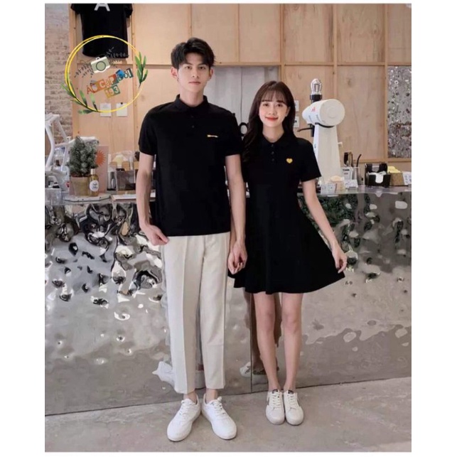 Váy thun đôi nam nữ cổ bẻ trái tim tình yêu