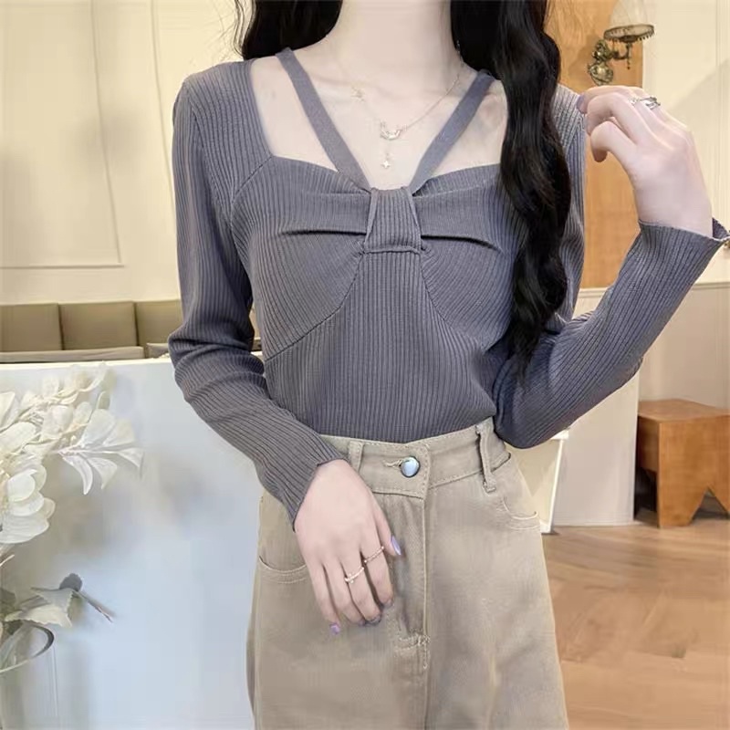 áo len dệt kim nơ ngực (56310#)