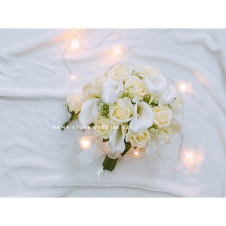 HOA CƯỚI CẦM TAY CÔ DÂU, BÓ HOA SÁP THƠM NGÀY CƯỚI RUM CALLA LILLY PHỐI HOA HỒNG SÁP THƠM