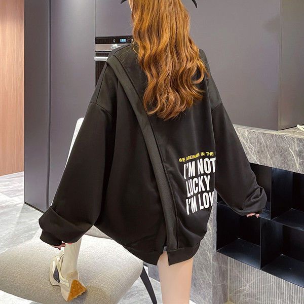 Áo Nỉ Dài Trung Bình Dáng Rộng Lót Lông Cừu Dày Dặn Xẻ Tà Cỡ Lớn Thời Trang Thu Đông Hàn Quốc Cho Nữ Niche