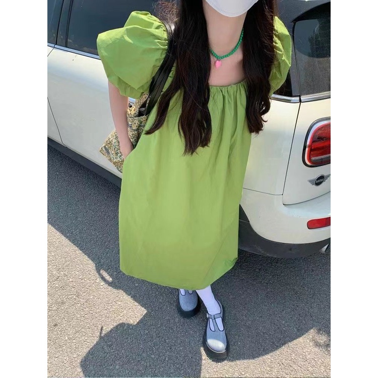 Đầm Midi Dáng Chữ A Tay Phồng Phong Cách Pháp Thanh Lịch Thời Trang Mùa Hè Mới Cho Nữ