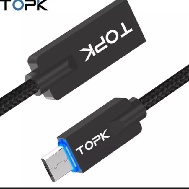 CÁP SẠC TOPK AN26 Cáp Micro USB Thép Có Đèn Led Báo